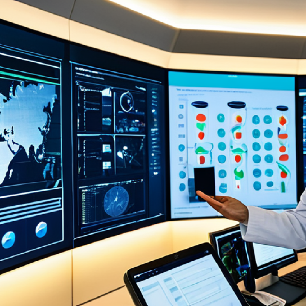 An diverse team of healthcare professionals, including a male doctor and a female data scientist, collaborating in a clean, modern medical research facility. They are gathered around a large interactive digital screen displaying medical insights and patient data. The background features sleek, advanced diagnostic equipment and glowing interfaces, representing cutting-edge digital health technology. The atmosphere is one of focused innovation and shared progress towards accessible healthcare solutions. All subjects are fully clothed in professional, modest attire. The image should convey perfect anatomy, correct proportions, natural pose, well-formed hands, proper finger count, natural body proportions. safe for work, appropriate content, professional, family-friendly, high quality professional photography, ultra detailed.