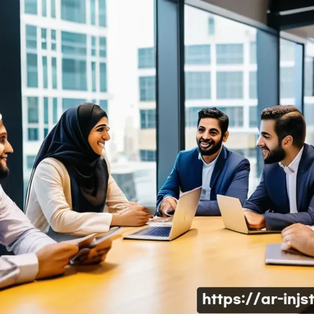 임팩트 투자와 기부의 차이점 - A vibrant Middle Eastern urban scene showing a diverse group of Arabic-speaking investors and social...