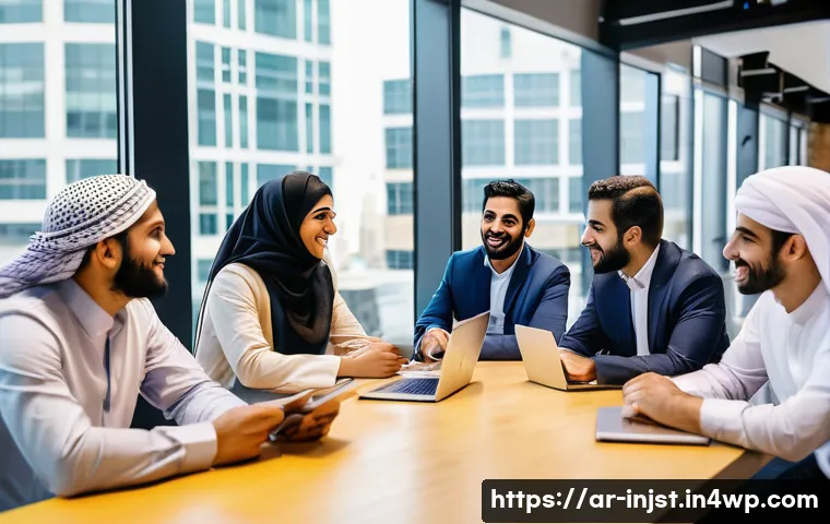임팩트 투자와 기부의 차이점 - A vibrant Middle Eastern urban scene showing a diverse group of Arabic-speaking investors and social...