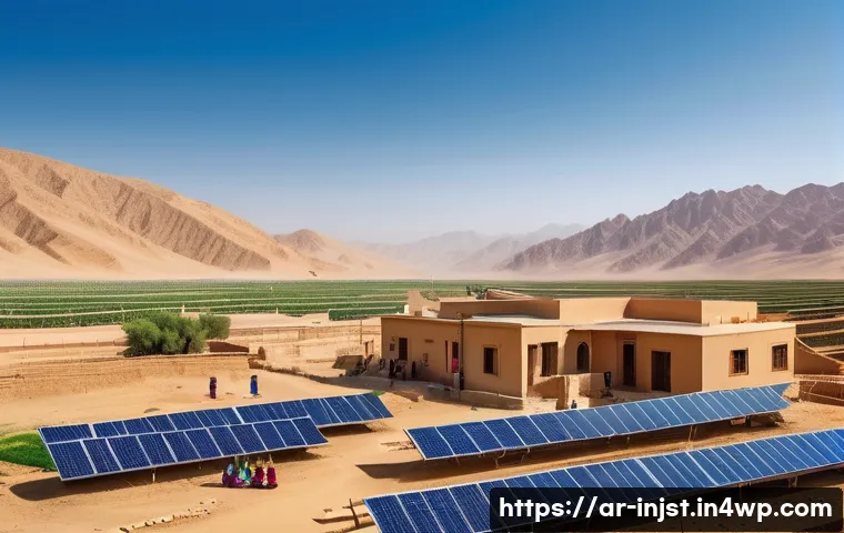임팩트 투자와 사회적 변화의 연결 고리 - A vibrant rural community in the Middle East illuminated by solar panels on rooftops and small farms...