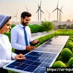 Home 20 임팩트 투자와 지속 가능한 금융 - A vibrant urban rooftop garden in a Middle Eastern cityscape at sunset, showcasing solar panels and ...