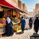 Home 19 임팩트 투자와 지역 사회의 관계 - A vibrant Middle Eastern local market scene showcasing small and medium-sized enterprises thriving w...
