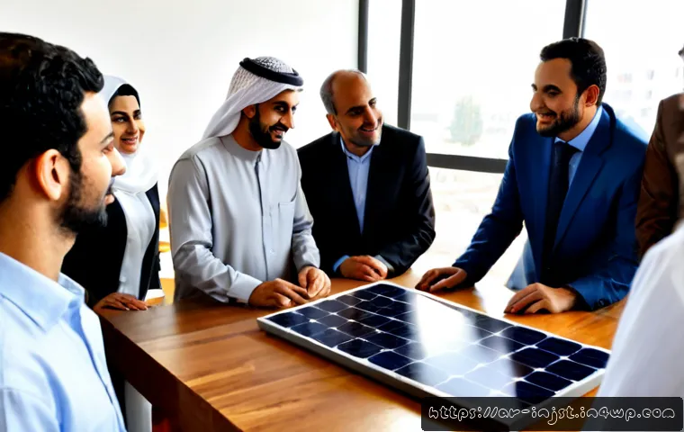 임팩트 투자와 지역 경제 활성화 - Photorealistic impact investment meeting in a modern sunlit community workspace in an Arab city, a d...