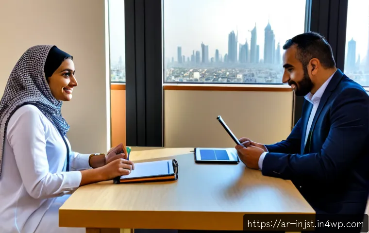 임팩트 투자와 협업의 중요성 - Photorealistic impact investment meeting in a modern Middle Eastern social enterprise workspace, div...